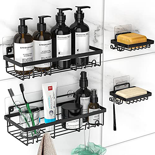 Bathroom Kitchen Wall Mounted Adhesive Shelf Organizer Wrought Iron Basket Caddy